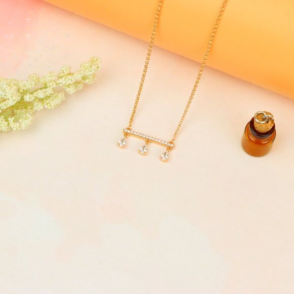 "Elegant Rose Gold Necklace with Three Dangling Teardrop Charms, XPNL1878 - Picture 12 of 13